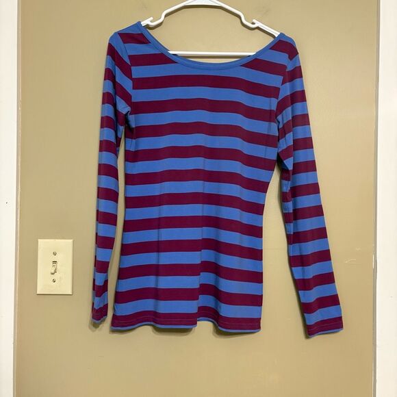 Matilda Jane Character Counts Rugby Purple Blue Long Sleeve Stripe Shirt Medium - Picture 1 of 5